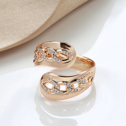 Wbmqda Unusual 585 Rose Gold Color Geometric Natural Zircon Open Rings For Women Fashion Party Jewelry Accessories 2023 Trending