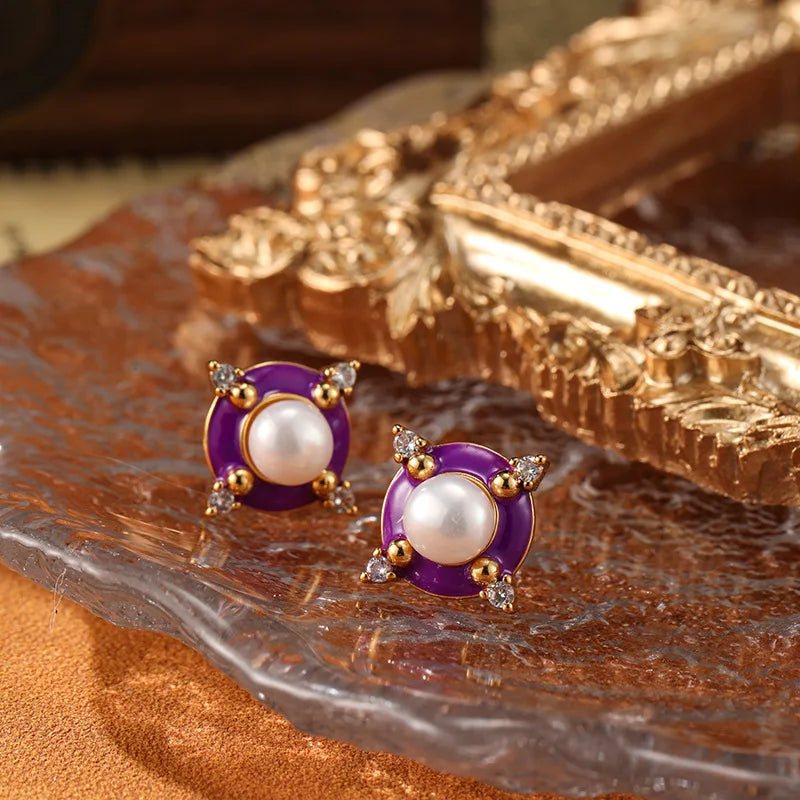 SUYU Jewelry Enamel Women's Earrings Light Luxury Fashion Imitation Pearl Earrings Daily Accessories Festival Gifts