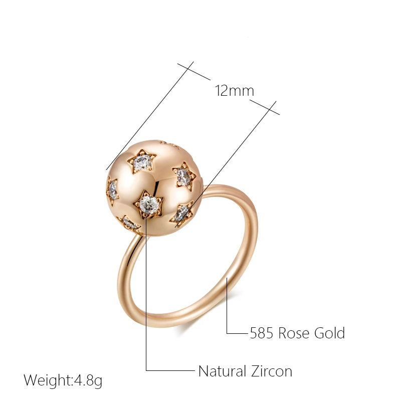 Wbmqda Unique 585 Rose Gold Color Round Ball Ring For Women Star Shape Zircon Setting Simple Fashion Christmas Jewelry Gifts