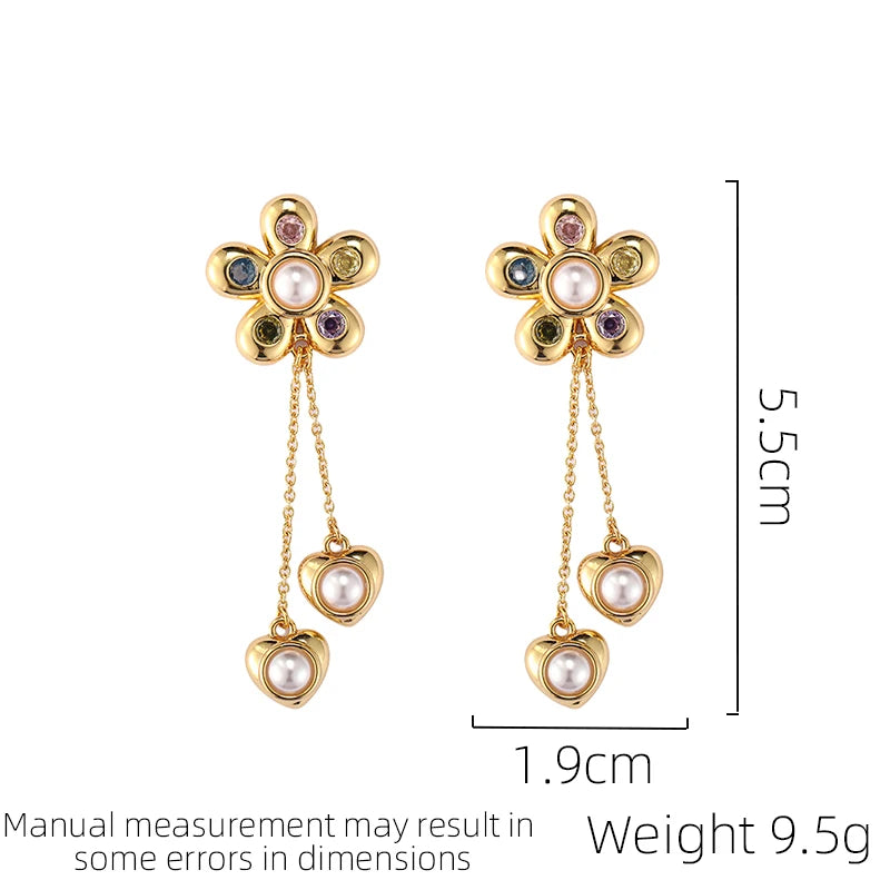 SUYU Exquisite Colored Zircon Flower Tassel Earrings Imitation Pearl Earrings For Women's Spring Summer New Style