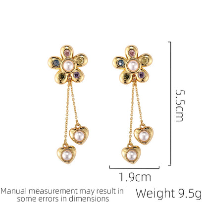 SUYU Exquisite Colored Zircon Flower Tassel Earrings Imitation Pearl Earrings For Women's Spring Summer New Style