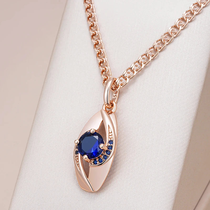 Kienl Classic Snail Chain 585 Rose Gold Color Pendant Necklace Women Blue Natural Zircon Accessories High Quality Daily Jewelry