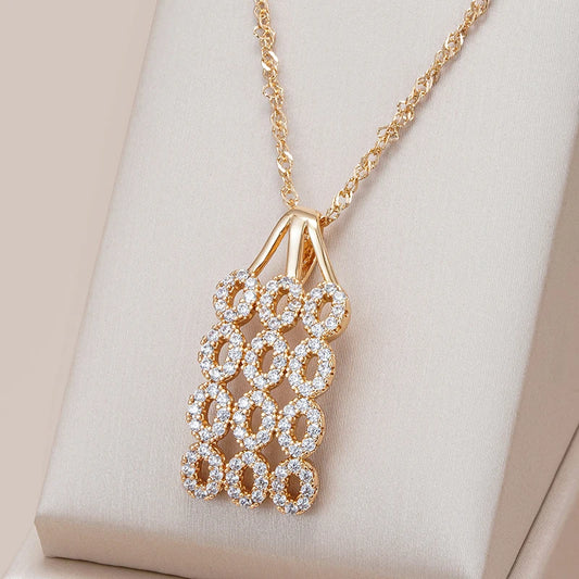 Kinel Unique Square Wide Pendant Necklace for Women Fashion 585 Rose Gold Color With Natural Zircon Ethnic Bride Retro Jewelry