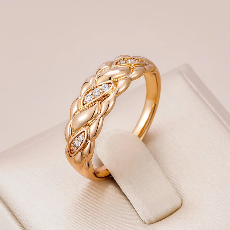 Wbmqda Irregular Geometric Stacking Ring For Women 585 Rose Gold Color Sparkling Natural Zircon Setting Daily Matching  Jewelry