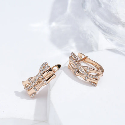 Wbmqda Irregular Geometric Design 585 Rose Gold Color Natural Zircon Drop Earrings For Women Daily Matching Fashion Jewelry