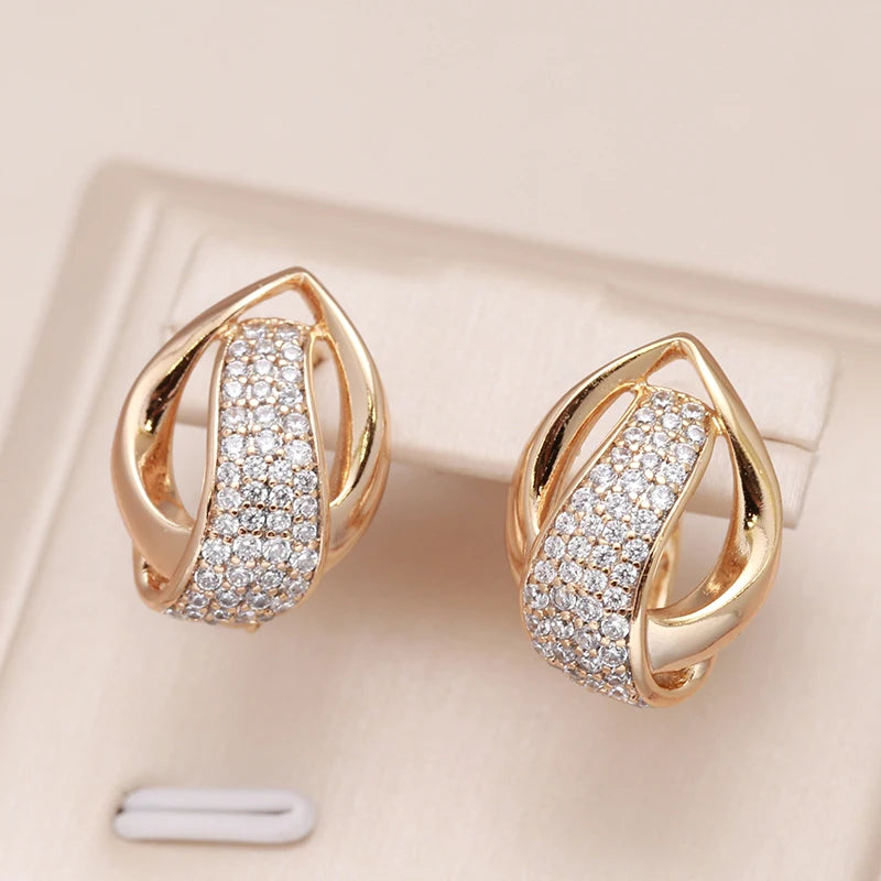 Wbmqda New Fashion 585 Rose Gold Color Full Zircon Drop Earrings For Women Geometric Hollow Design Daily Matching OL Jewelry