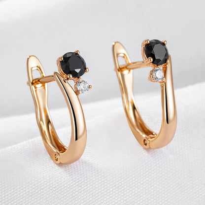 Wbmqda Simple Fashion Black Natural Zircon Drop Earrings For Women 585 Rose Gold Color Daily Matching French Fine Jewelry