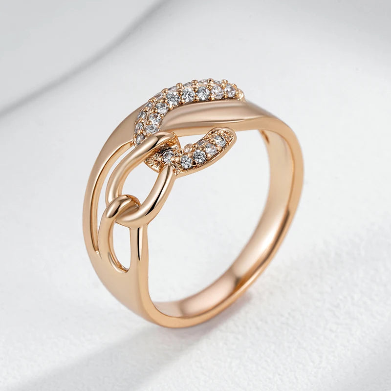 Kinel New 585 Rose Gold Color Big Rings for Women Unique Shiny Natural Zircon Accessories Modern Wedding Party Daily Jewelry