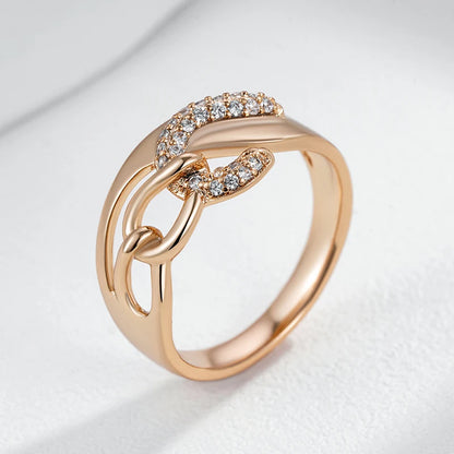 Kinel New 585 Rose Gold Color Big Rings for Women Unique Shiny Natural Zircon Accessories Modern Wedding Party Daily Jewelry