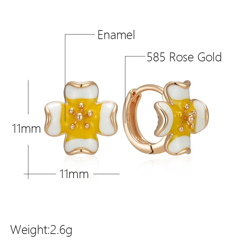 Wbmqda Elegant Yellow White Enamel Metal Flower Pendant 585 Rose Gold Color Fashion Hoop Earrings For Women Best Jewelry Gifts