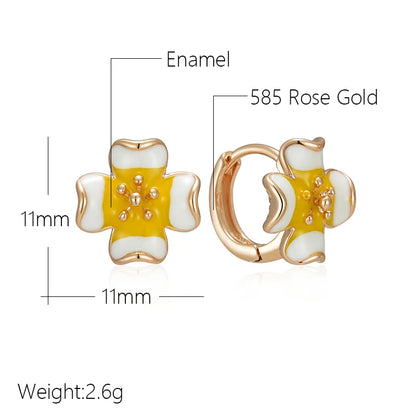 Wbmqda Elegant Yellow White Enamel Metal Flower Pendant 585 Rose Gold Color Fashion Hoop Earrings For Women Best Jewelry Gifts