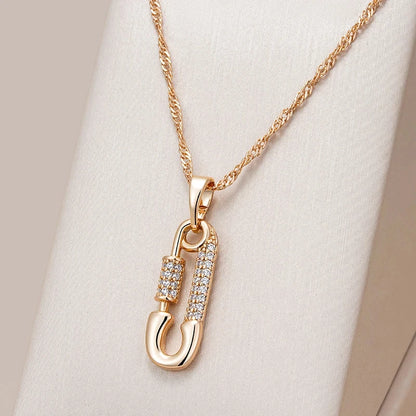 Wbmqda Pin Shape Pendant And Necklace For Women 585 Rose Gold Color With Natural Zircon Trendy Neck Chain Jewelry Accessories