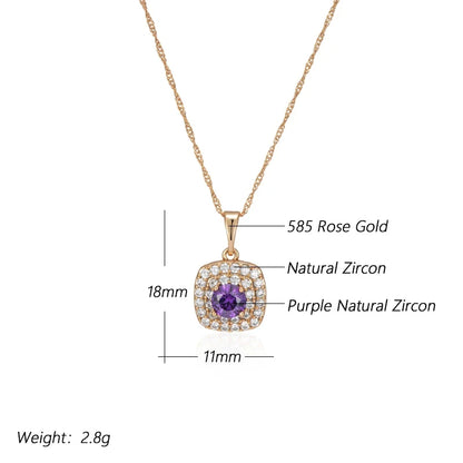 Wbmqda Luxury Purple Pendant And Necklace For Women 585 Rose Gold Color Full Stones Setting Shiny Wedding Party Fine Jewelry