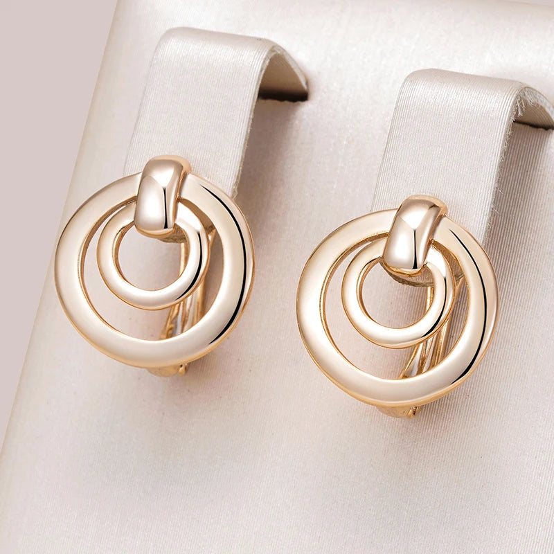 Wbmqda 585 Rose Gold Color Round Hollow Drop Earrings For Women High Quality Daily Fine Jewelry