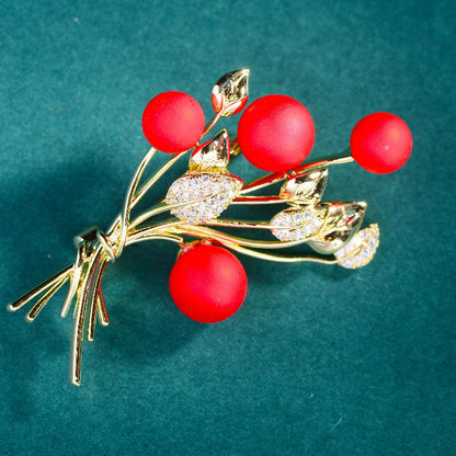 SUYU Red Series Fashionable Red Fruit Brooch Creative Elegant Flower Pin Clothing Temperament Simple Flower Accessories