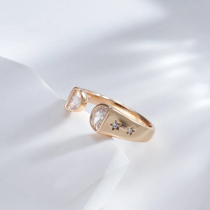 Kinel Hot Fashion Bride Wedding Rings 585 Rose Gold Unique Natural Zircon Open Rings for Women High Quality Fine Daily Jewelry