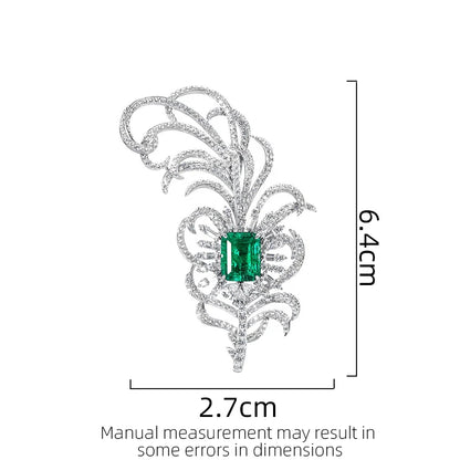 Autumn Green Feather Brooch With Zircon Micro Inlay For Women's Luxurious Brooch Two Wearing Methods Pendant Feather Fashion