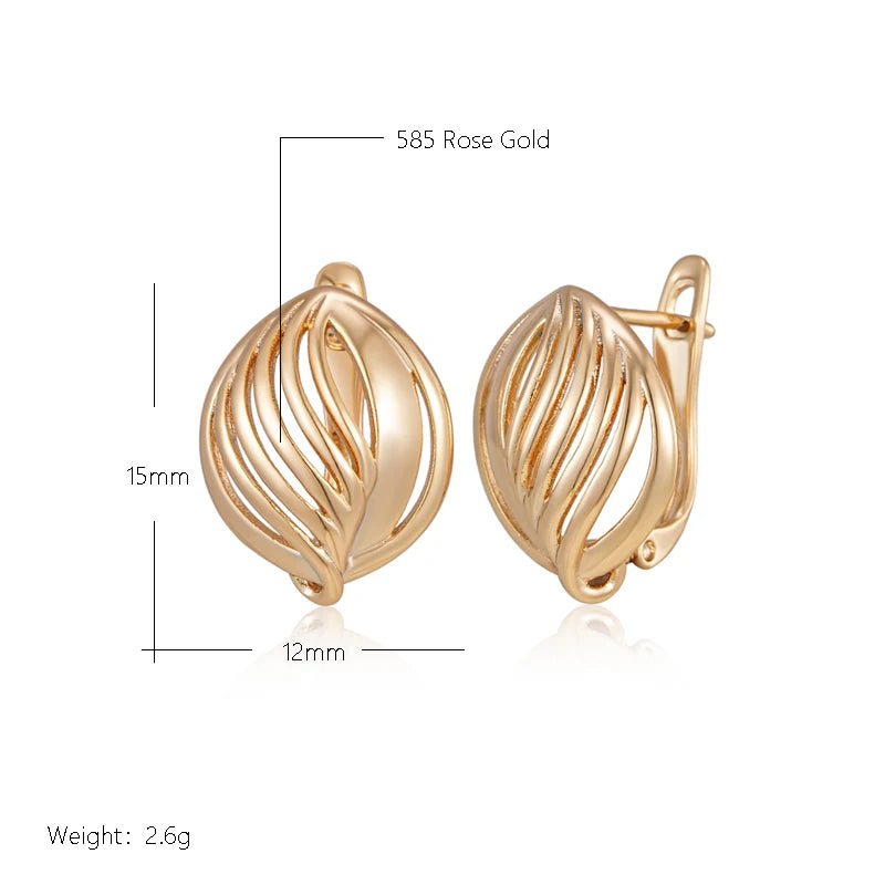 Wbmqda New 585 Rose Gold Color Oval Hollow Drop Earrrings For Women Simple Fashion Daily High Quality Jewelry Free Shipping