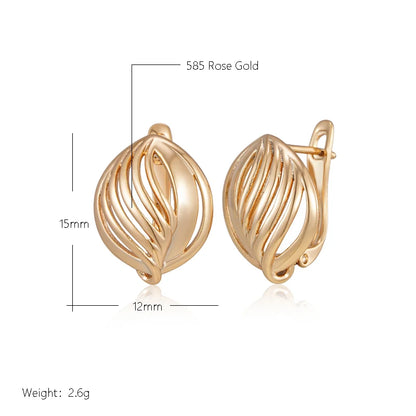 Wbmqda New 585 Rose Gold Color Oval Hollow Drop Earrrings For Women Simple Fashion Daily High Quality Jewelry Free Shipping