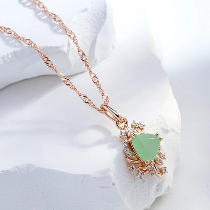 Kinel Trend Crystal Flower Pendant Necklace for Women 585 Rose Gold Color Green Natural Zircon Accessories Fine Daily Jewelry