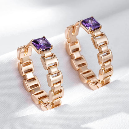 Wbmqda Fashion V Shape Drop Earrings For Women 585 Rose Gold Color With Purple Natural Zircon Daily Party Jewelry 2023 Trending