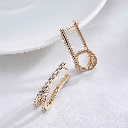 Wbmqda Geometric Long Drop Earrings For Women 585 Rose Gold Color With White Natural Zircon High Quality Daily Fine Jewelry