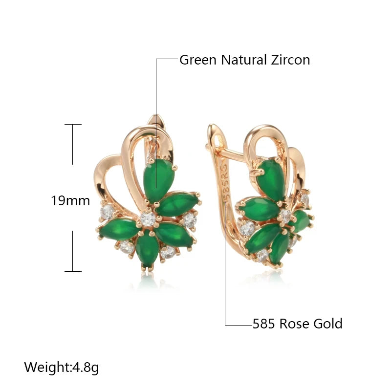 Wbmqda Luxury Green Crystal Flower Drop Earrings For Women 585 Rose Gold Color With Natural Stone Fine Wedding Party Jewelry