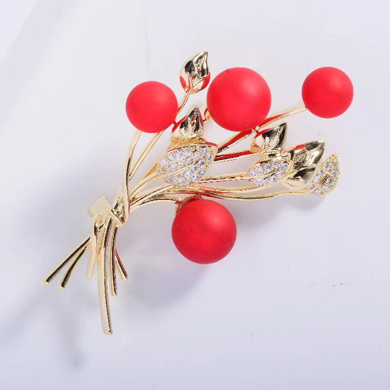 SUYU Red Series Fashionable Red Fruit Brooch Creative Elegant Flower Pin Clothing Temperament Simple Flower Accessories