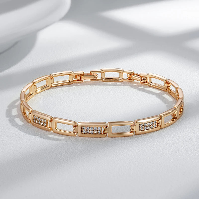 Kinel Fashion Square Link Bracelet For Women Luxury 585 Rose Gold Color With Natural Zircon Ethnic Wedding Fine Daily Jewelry