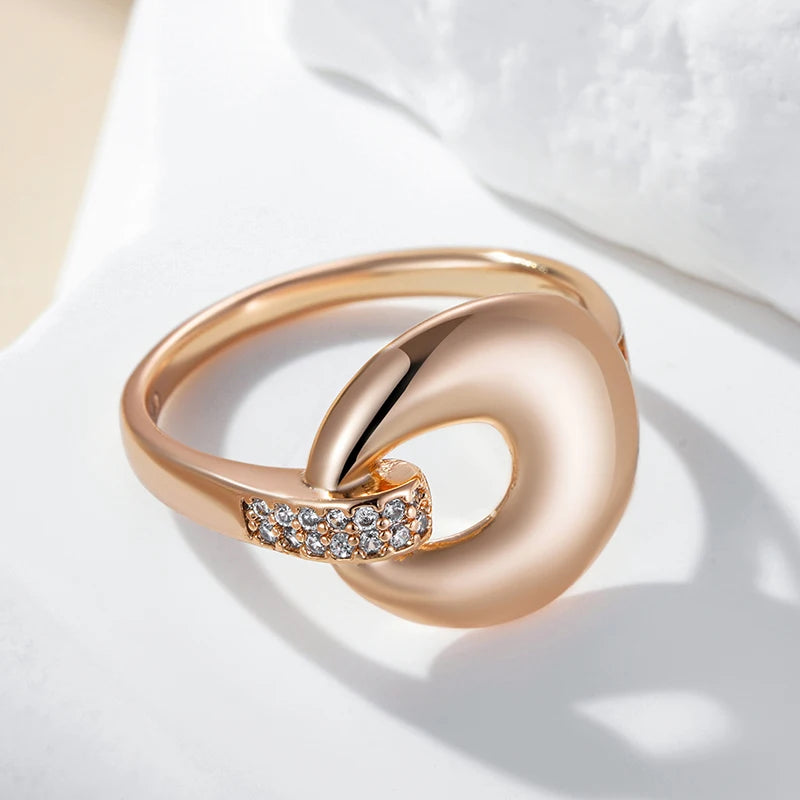 Wbmqda Fashion Glossy Hoop Ring For Women 585 Rose Gold Color With Natural Zircon High Quality Daily Jewelry Accessories