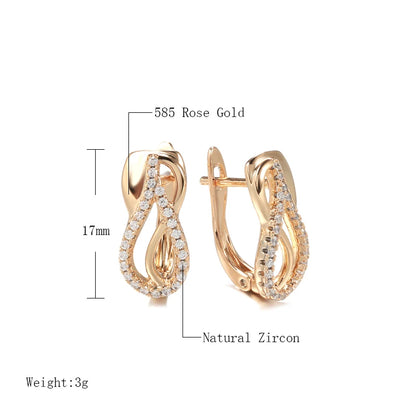 Wbmqda Classic Simple Natural Zircon Drop Earrings For Women 585 Rose Gold Color High Quality Daily Matching Fine Jewelry