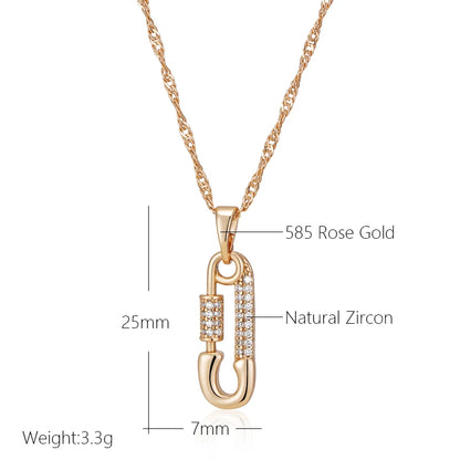 Kienl Trendy 585 Rose Gold Color Personality Pin Shape Pendant Necklace for Women Natural Zircon Pendant Fine Daily Jewelry