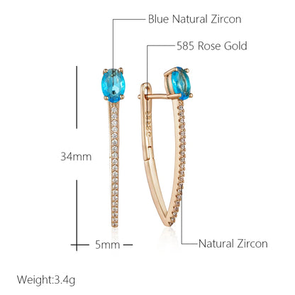 Wbmqda Luxury Fashion V Shape Blue Natural Zircon Drop Earrings For Women 585 Rose Gold Color 2023 Trendy Daily Matching Jewelry