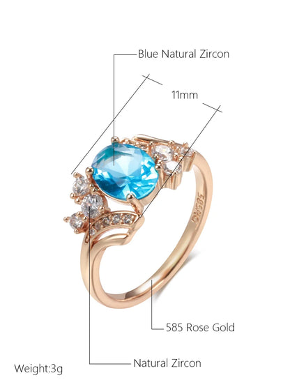 Kinel New Fashion 585 Rose Gold Wedding Ring Micro-wax Inlay Blue Natural Zircon Women Ring Vintage High Quality Daily Jewelry