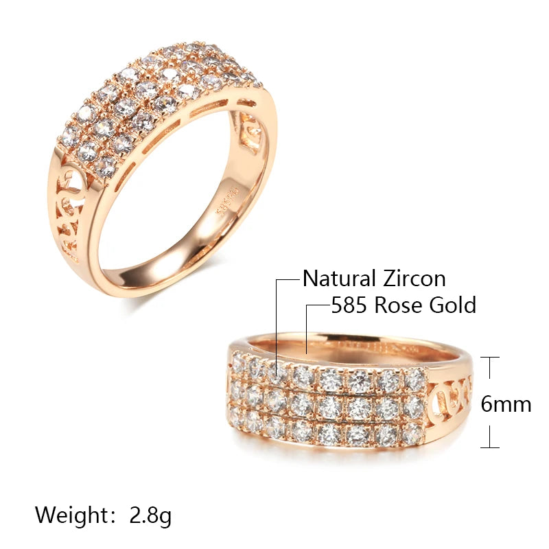 Wbmqda Sparkling Full Zircon Ring For Women 585 Rose Gold Color Romantic Wedding Engagement Accessories Best Jewelry Gift