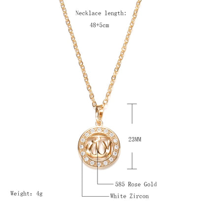 Wbmqda Unique Constellation Hollow Circle Pendant And Necklace For Women 585 Rose Gold Color Fashion Zircon Neck Chain Jewelry