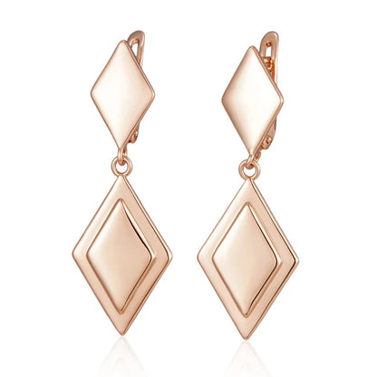 Wbmqda Rhombus Long Drop Earrings for Women 585 Rose Gold Color High Quality Daily Party Fine Jewelry