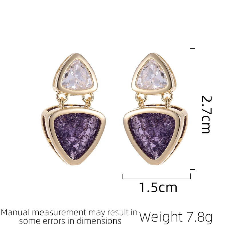 SUYU 2024 New Luxury Designer's Unique Style Earrings Geometric Triangle Ice Cracked Zircon Earrings Fashion Jewelry