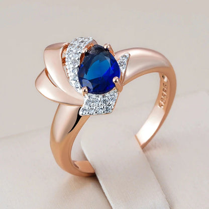 Wbmqda Luxury Blue Natural Zircon Rings For Women 585 Rose Gold Silver Color Fine Wedding Party Jewelry Accessories