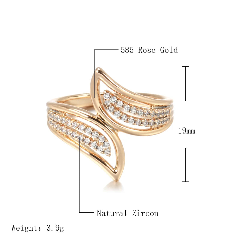 Wbmqda Elegant 585 Rose Gold Color Geometric Natural Zircon Ring For Women New Fashion Creative Design Daily Match Fine Jewelry