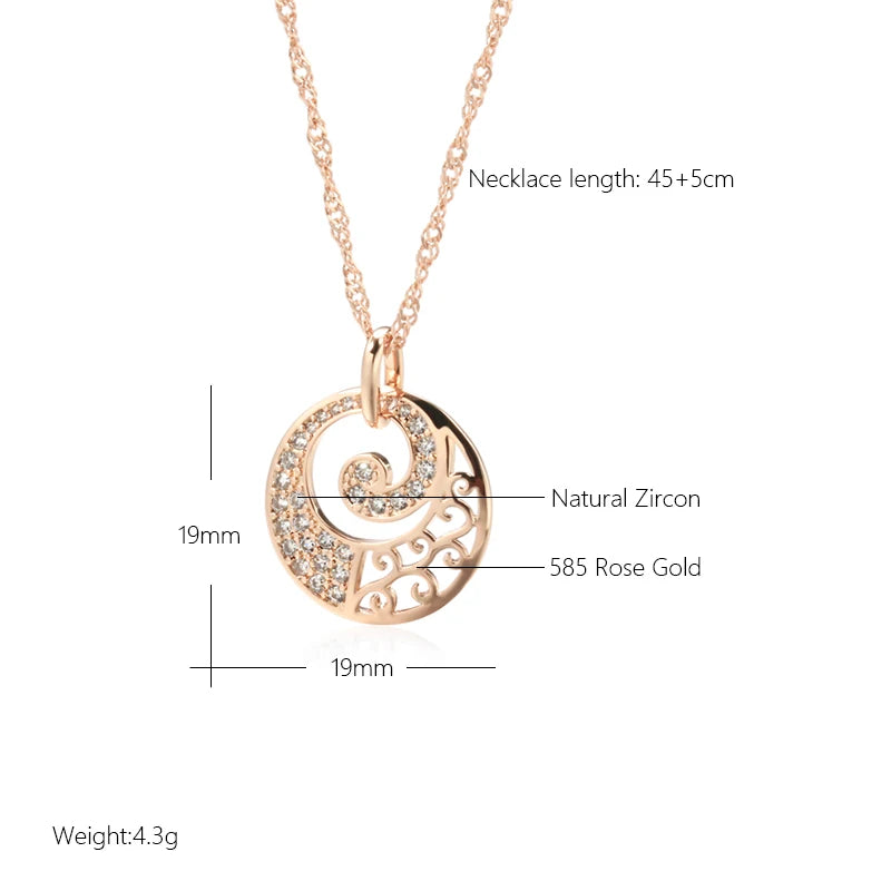 Wbmqda Luxury Circle Hollow Pendant Necklace For Women 585 Rose Gold Color With White Natural Zircon Fine Daily Party Jewelry