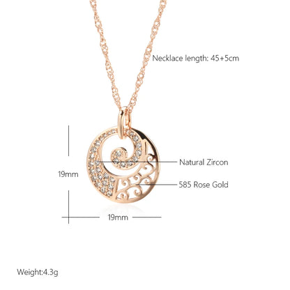 Wbmqda Luxury Circle Hollow Pendant Necklace For Women 585 Rose Gold Color With White Natural Zircon Fine Daily Party Jewelry