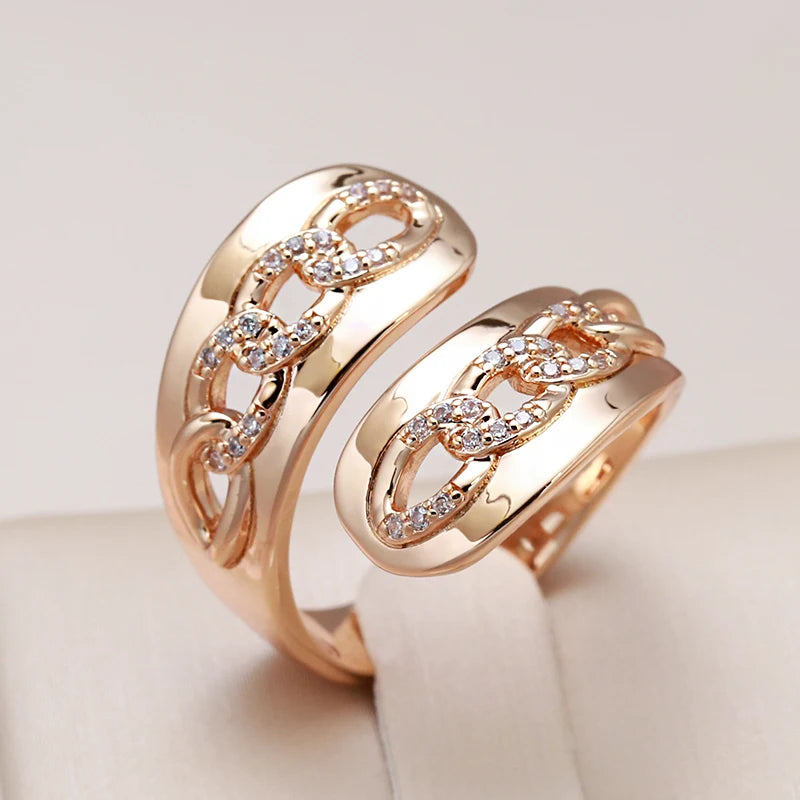 Wbmqda Unusual 585 Rose Gold Color Geometric Natural Zircon Open Rings For Women Fashion Party Jewelry Accessories 2023 Trending