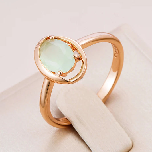 Kienl New Simple 585 Rose Gold Ring for Women Fashion Oval Green Natural Zircon Accessories Bride Vintage Wedding Jewelry