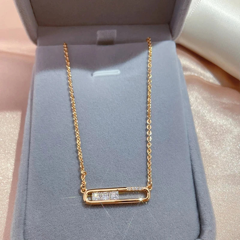 Kinel Hot 585 Rose Gold Color Geometry Pendant Necklace for Women Shiny Natural Zircon Unusual Creative Daily Fine Jewelry Gift