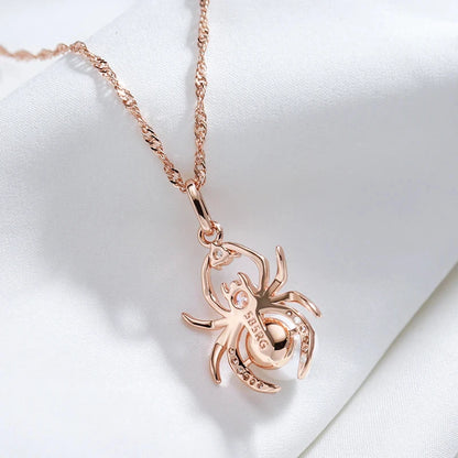 Wbmqda Trendy Spider Shape Pendant Necklace For Women 585 Rose Gold Silver Mix Color Personalized Jewelry Accessories