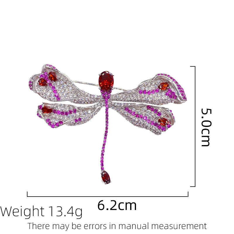 Red Women's Light Luxury Dragonfly Brooch Fashionable And Trendy Personalized Design Pin Accessories Sweater Buttons