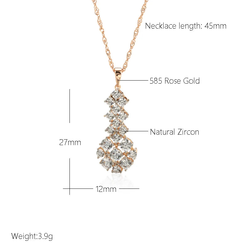 Kinel Fashion Natural Zircon Pendant Necklace for Women Luxury 585 Rose Gold Silver Color Mix Party Daily Ethnic Retro Jewelry