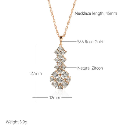 Kinel Fashion Natural Zircon Pendant Necklace for Women Luxury 585 Rose Gold Silver Color Mix Party Daily Ethnic Retro Jewelry