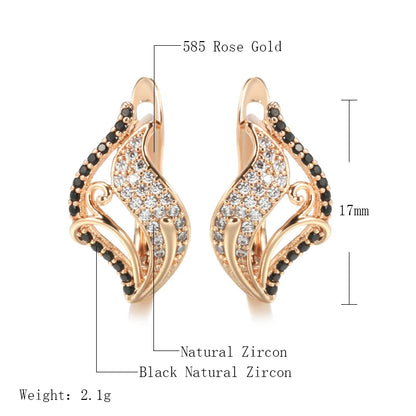 Wbmqda Luxury Elegant Black White Natural Zircon Drop Earrings For Women 585 Rose Gold Color High Quality Daily Fine Jewelry